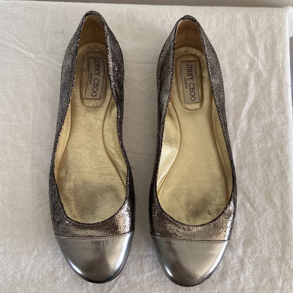 Authentic Jimmy Choo Silver Metallic Ballet Flats
